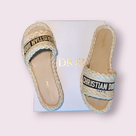 Authentic Dior Beige Braided Slide Sandals - Picture 1 of 5